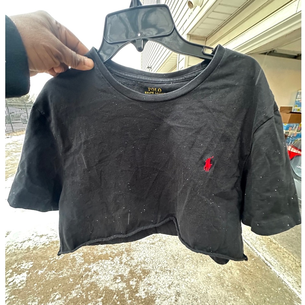 Polo Ralph Lauren Women's Cropped Pocket Tee Shirt Size Large Black Short Sleeve - Picture 7 of 8